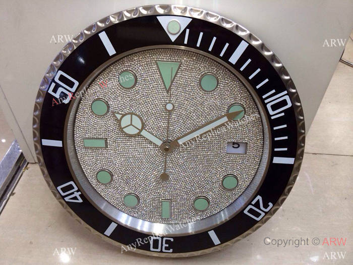 Rolex Submariner Black Bezel Diamond Paved Dial Wall Clock